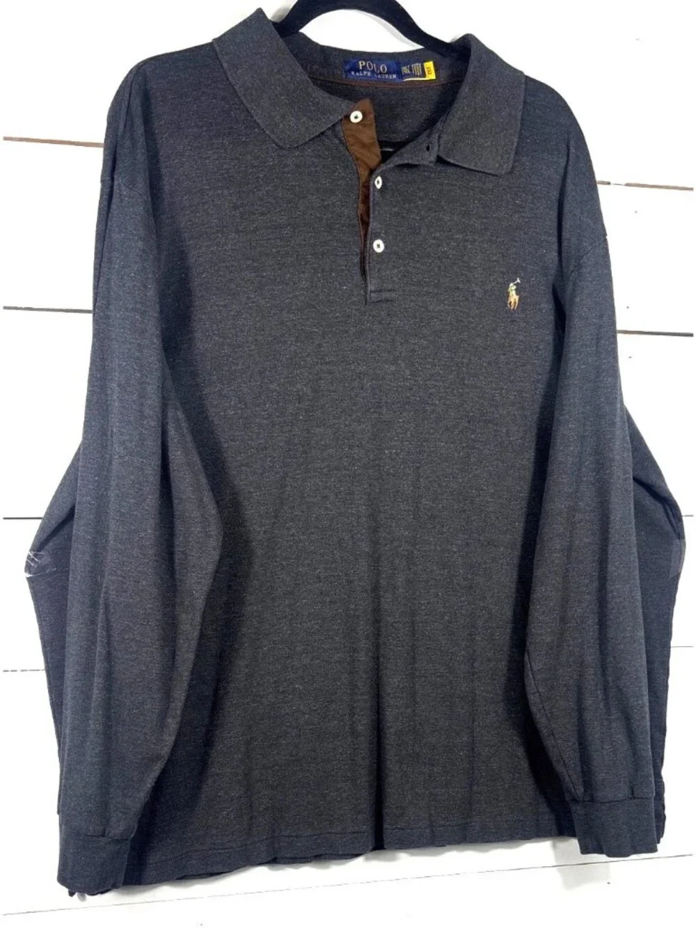 Polo Ralph Lauren 2XLT Long Sleeve Polo Shirt Heather Gray Cotton Blend